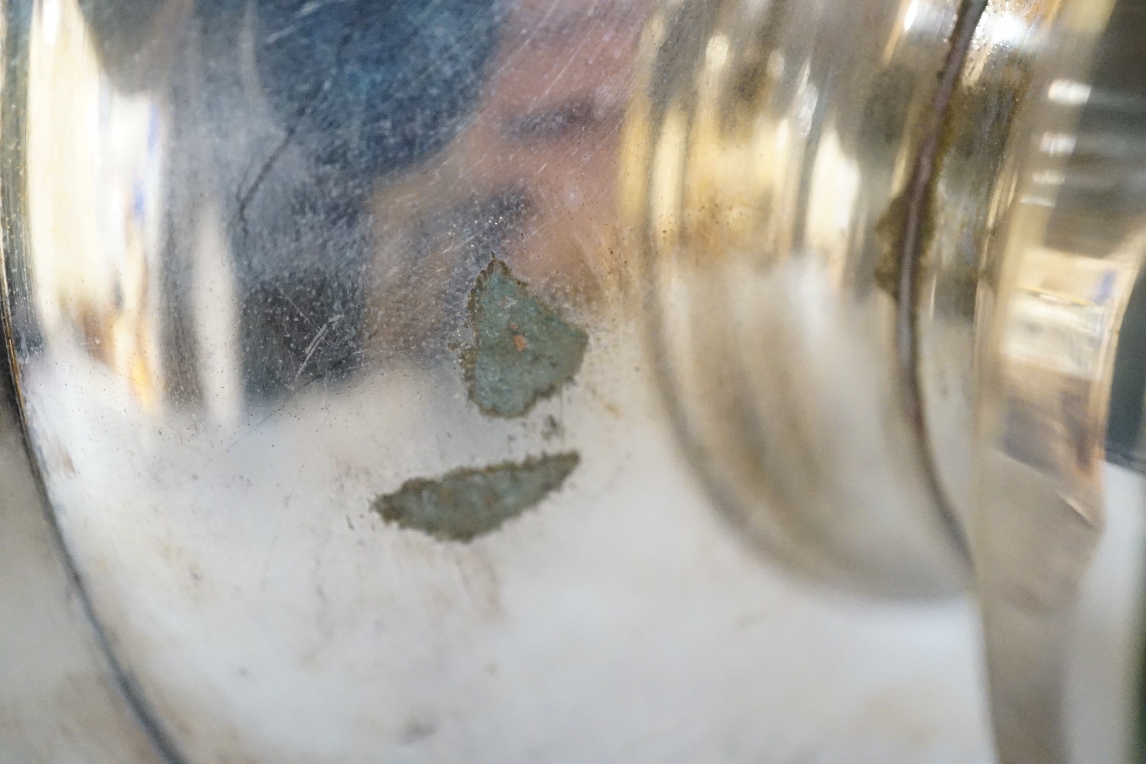 An early 20th century Elkington type silver plated tazza embossed with hunting dogs, 29cm